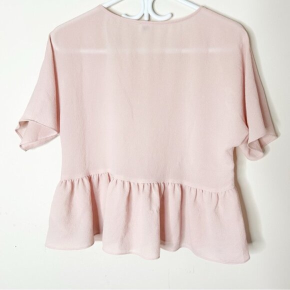 ARITZIA Wilfred Macee Blouse Top Cropped Peplum Short Sleeve Pale Pink XXS - Picture 13 of 16